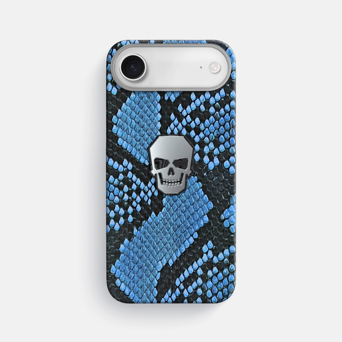 Classic Case With Titanium Skull For iPhone 17 Air In Deluxe Python -1 | Blue-Jeans-Steel