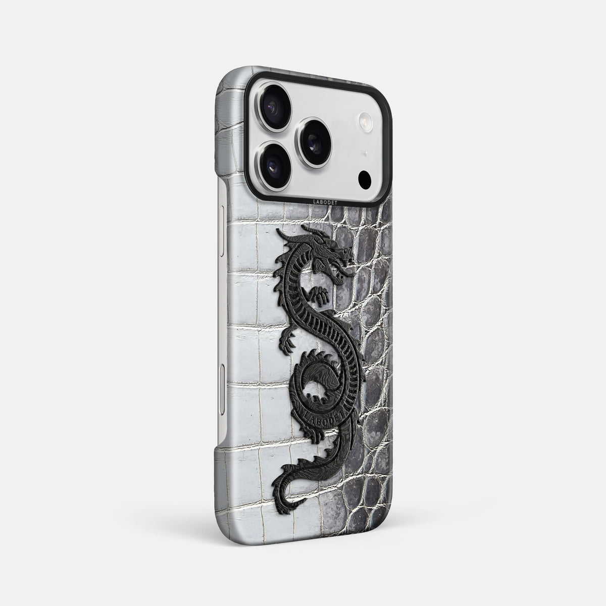 Classic Case With Carbon Dragon For iPhone 17 Pro Max In Himalayan Crocodile -2 | Silver-Black
