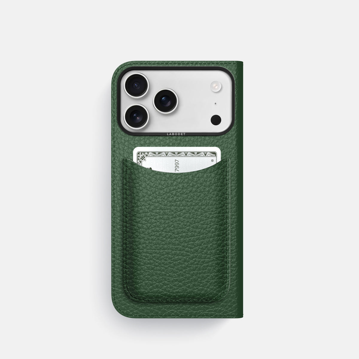 Folio Case with Card For iPhone 17 Pro In Calf -3 | Dark-Green-Black