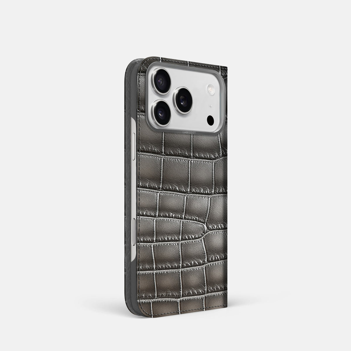 Folio Case For iPhone 18 Pro In Patina Alligator -1 | Grey-Steel