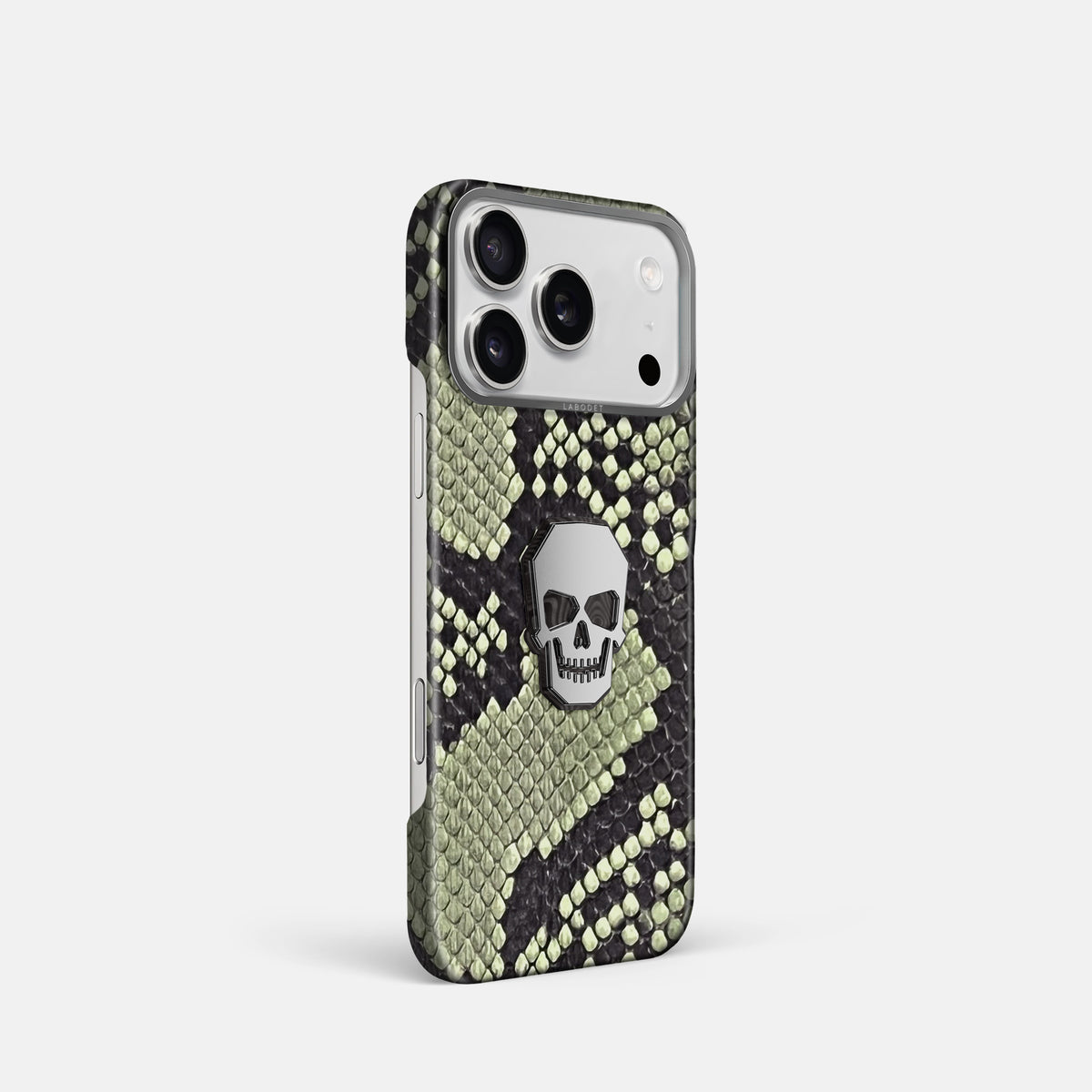 Classic Case With Titanium Skull For iPhone 17 Pro In Deluxe Python -2 | Army-Green-Steel