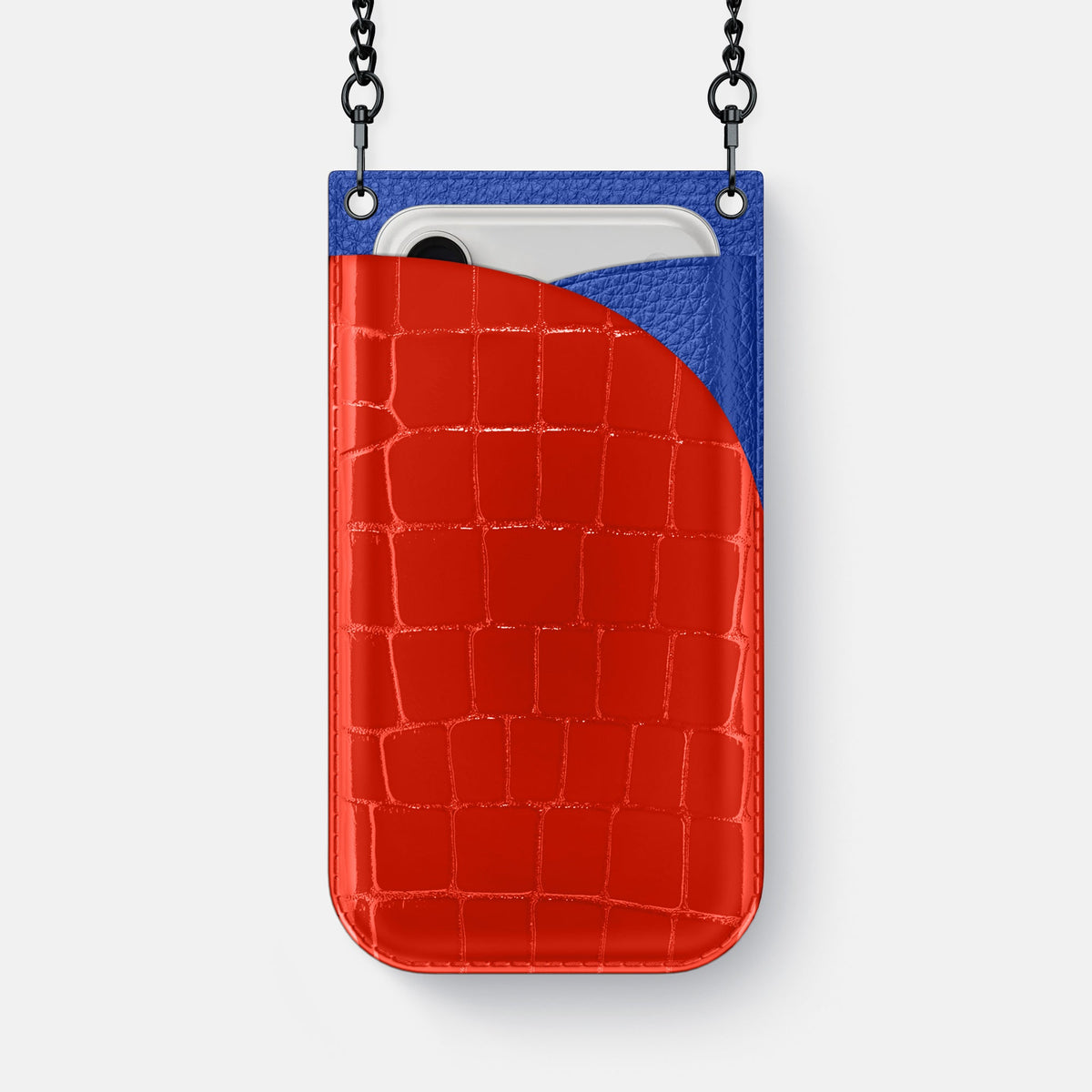 Crossbody Bag For iPhone 18 Pro Max In Shiny Alligator -1 | Coral-Orange-Black