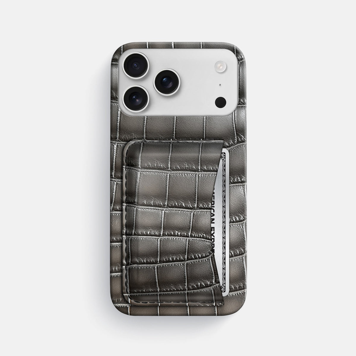 Slim Card Case For iPhone 18 Pro Max In Patina Alligator -1 | Grey