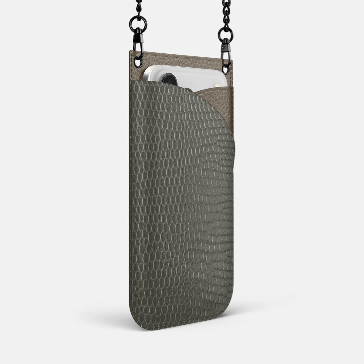 Crossbody Bag For iPhone 18 Pro Max In Lizard -2 | Grey-Black