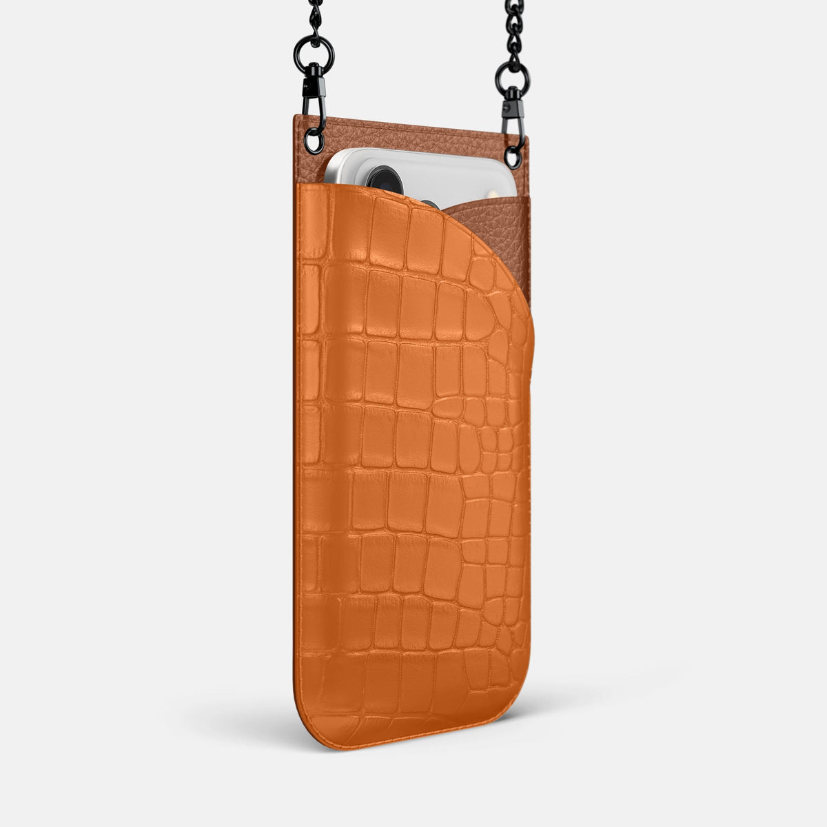 Crossbody Bag For iPhone 18 Pro In Alligator -2 | Orange-Black