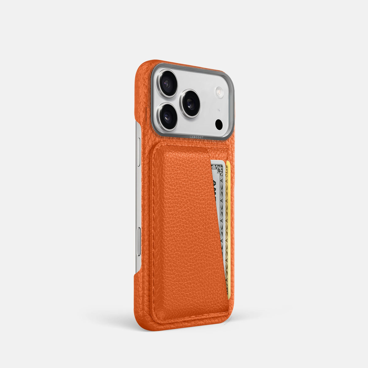 Double Card Case For iPhone 18 Pro In Calf -2 | Orange-Steel