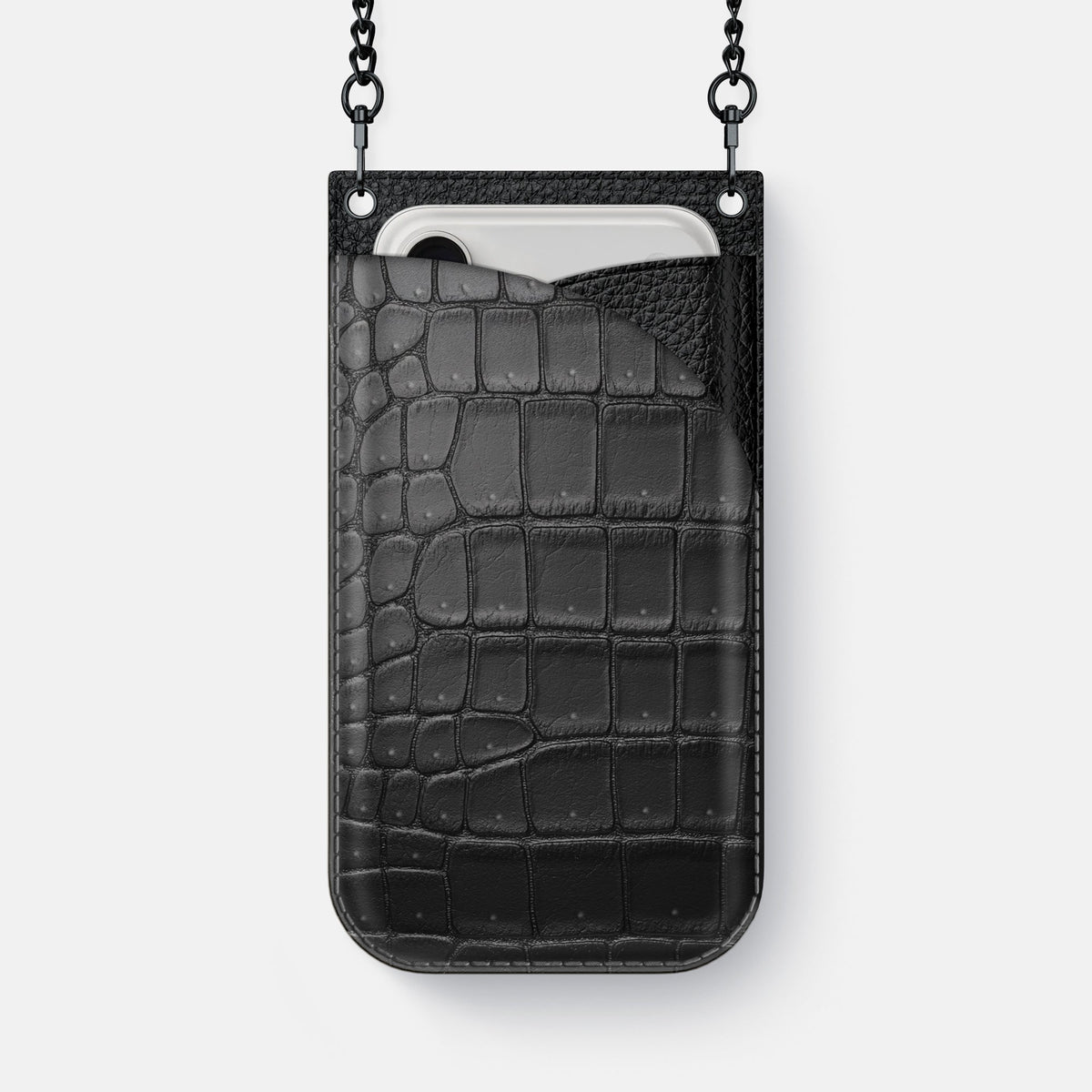 Crossbody Bag For iPhone 18 Pro Max In Porosus Crocodile -1 | Black-Black