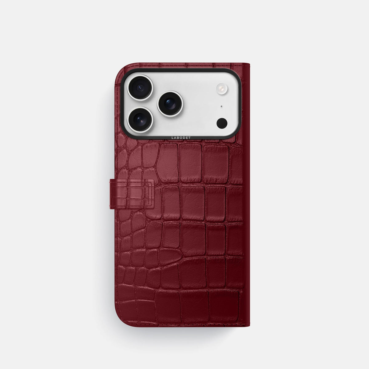 Folio Case with Clasp For iPhone 18 Pro In Alligator -3 | Burgundy-Black