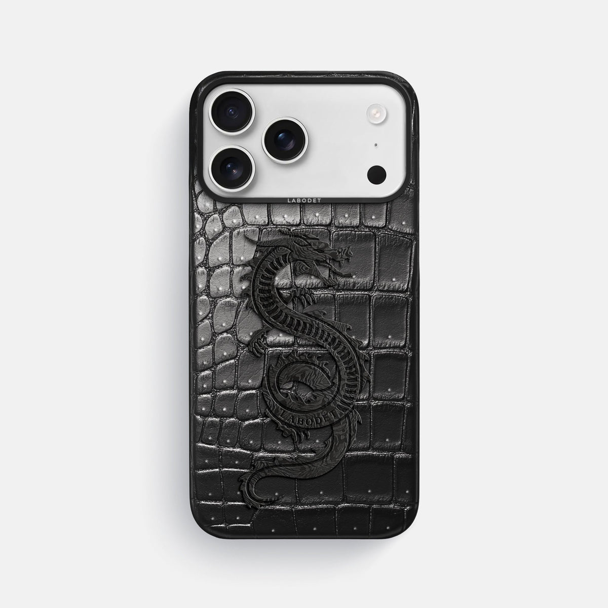 Classic Case With Carbon Dragon For iPhone 18 Pro Max In Porosus Crocodile -1 | Shiny-Black-Black