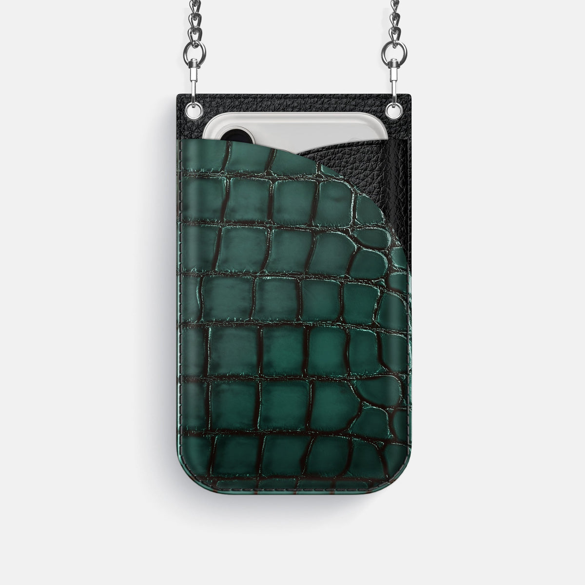 Crossbody Bag For iPhone 18 Pro In Patina Alligator -1 | Green-Steel