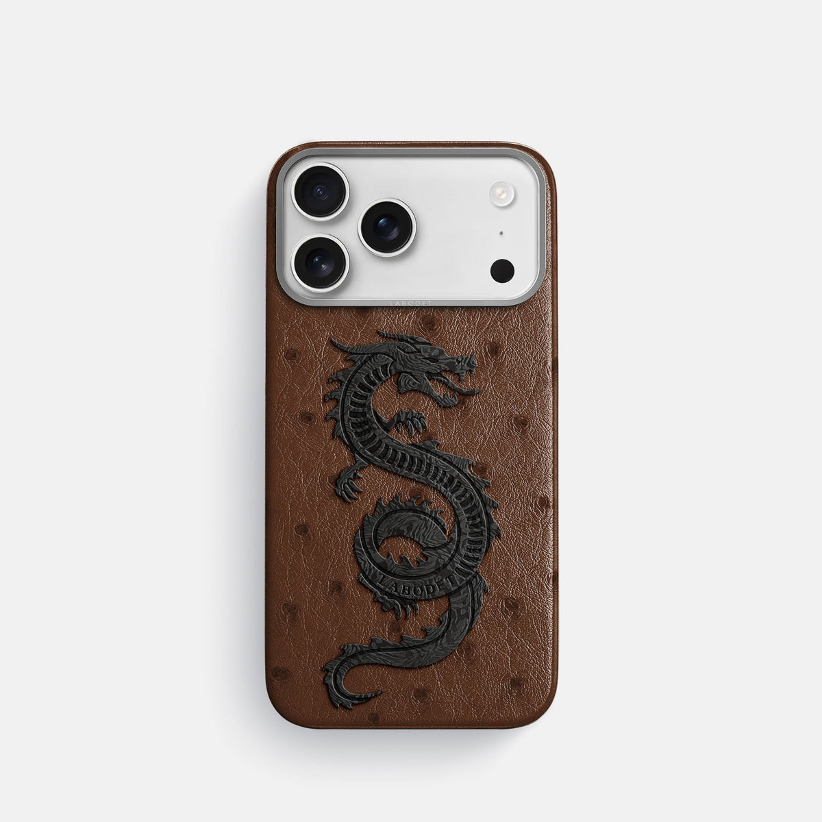 Classic Case With Carbon Dragon For iPhone 18 Pro In Ostrich -1 | Chocolate-Steel