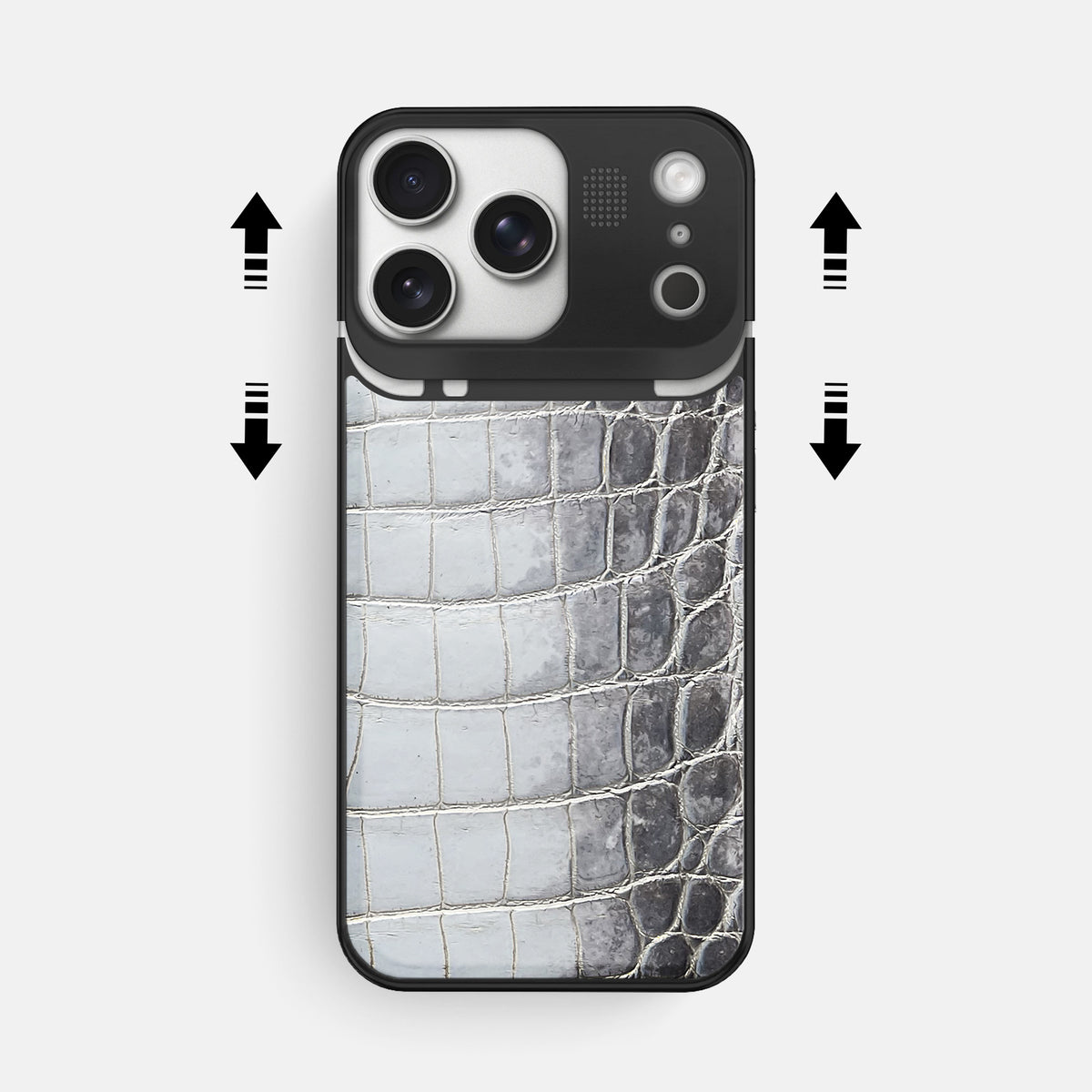 Metal Case For iPhone 17 Pro Max In Himalayan Crocodile -2 | Silver-Black