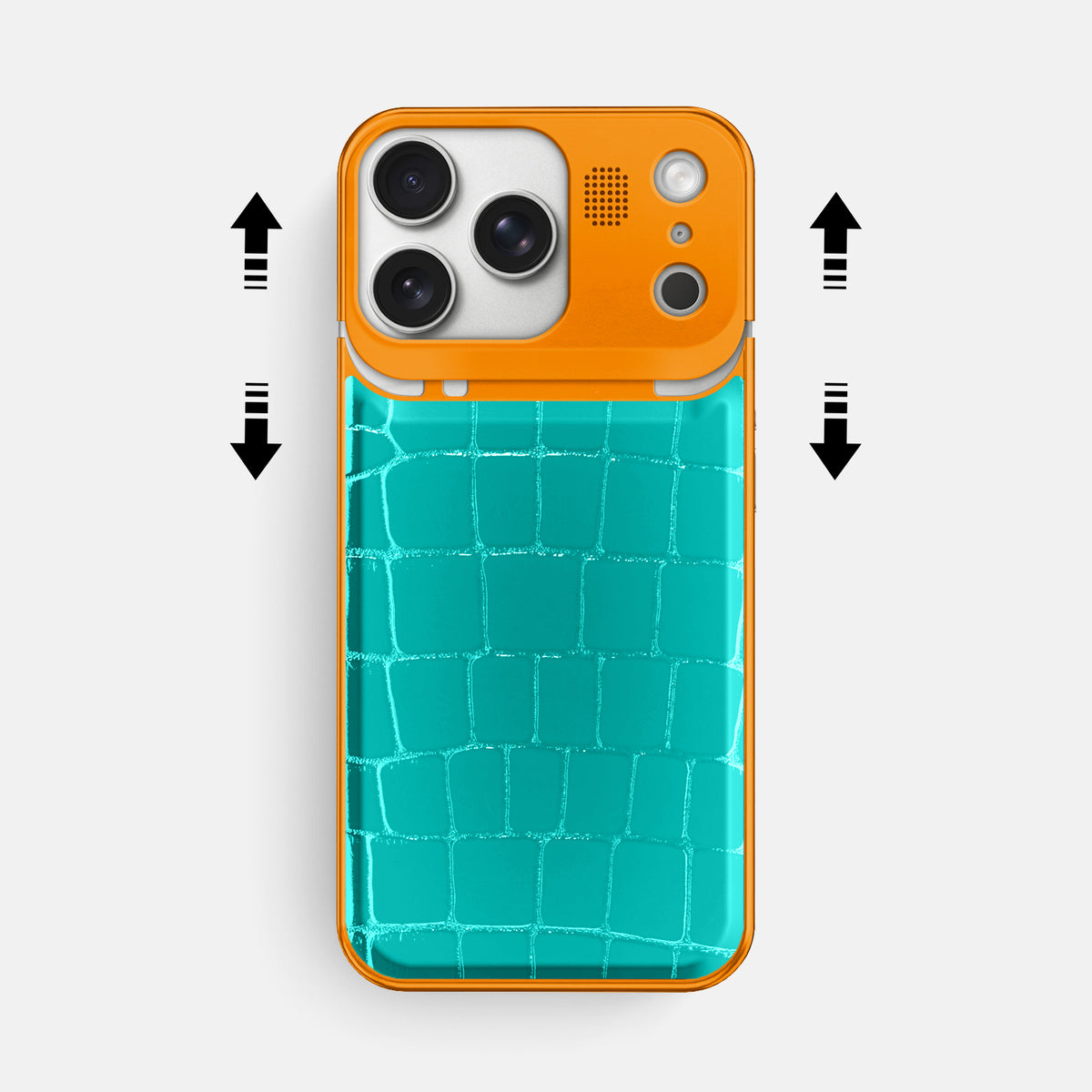 Metal Case For iPhone 17 Pro Max In Shiny Alligator -2 | Mint-Orange