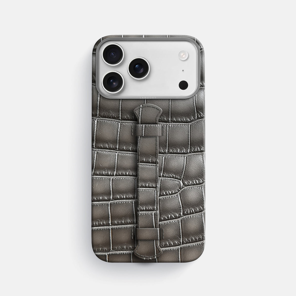 Center Handle For iPhone 18 Pro Max In Patina Alligator -1 | Grey-Steel