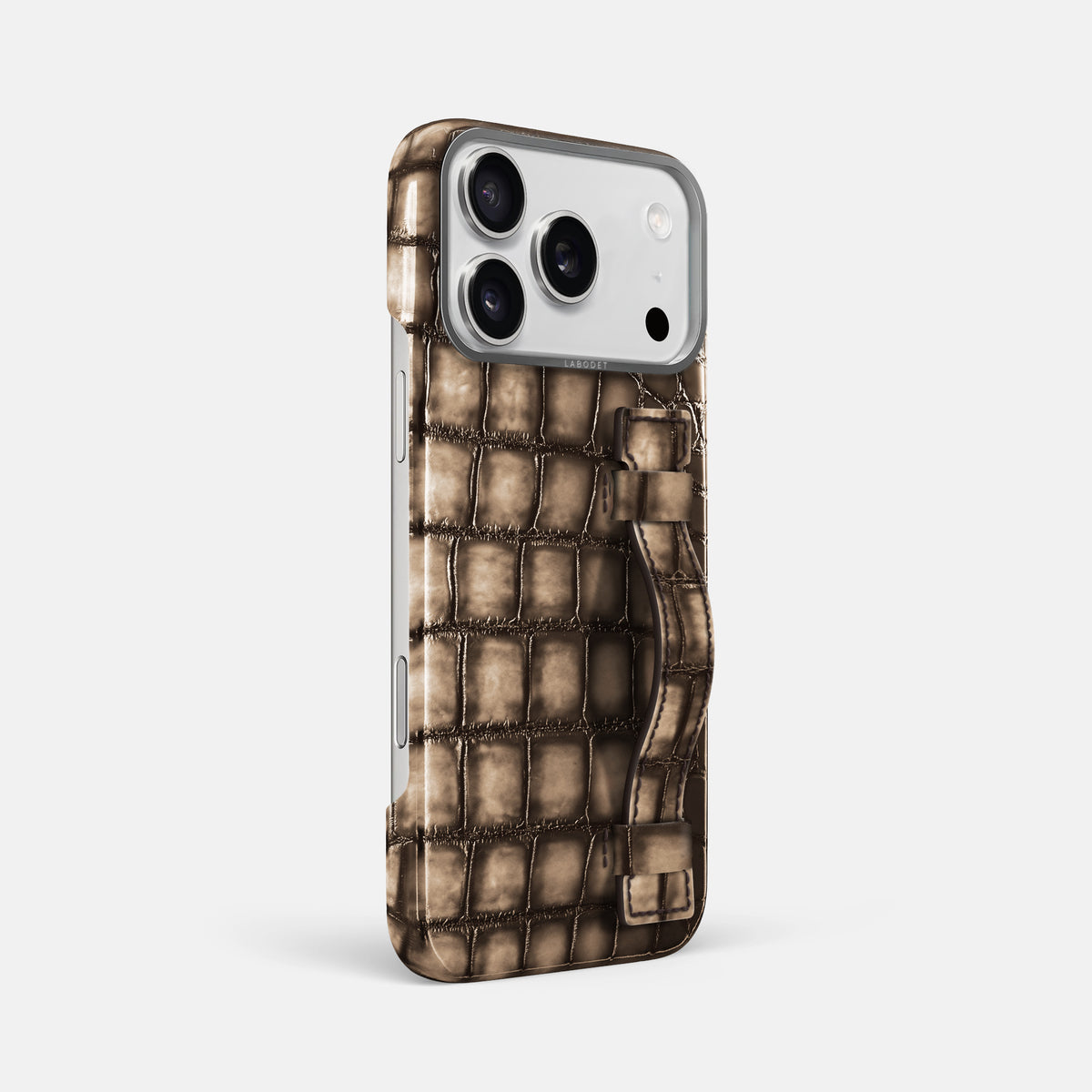 Handle Case For iPhone 17 Pro Max In Patina Alligator -2 | Etoupe-Steel