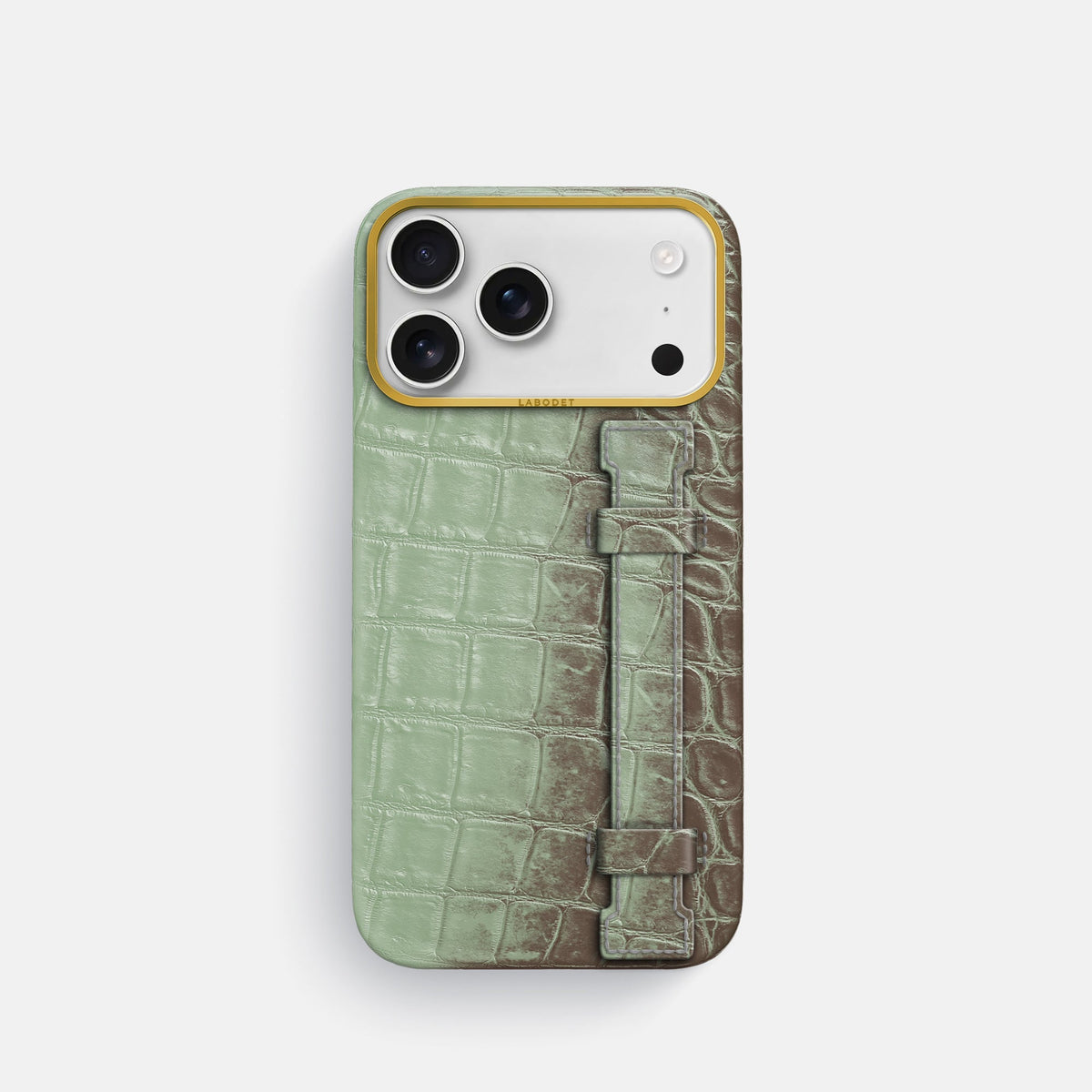 Handle Case For iPhone 18 Pro In Himalayan Crocodile -1 | Pistachio-Gold