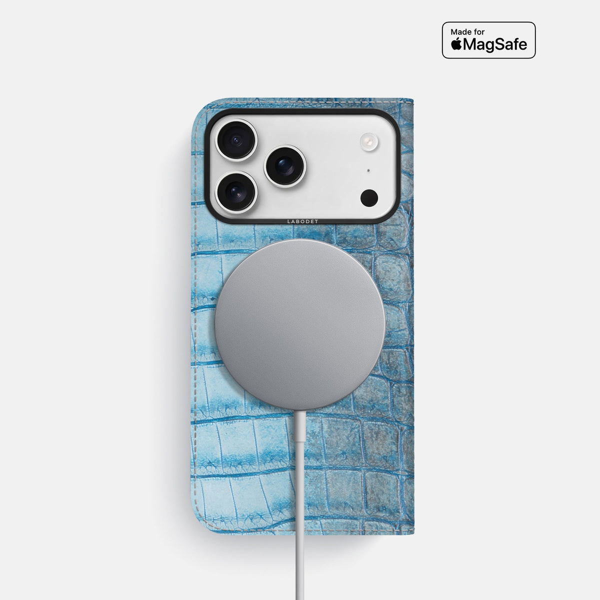 Folio Case For iPhone 18 Pro In Himalayan Crocodile -3 | Ice-Blue-Black