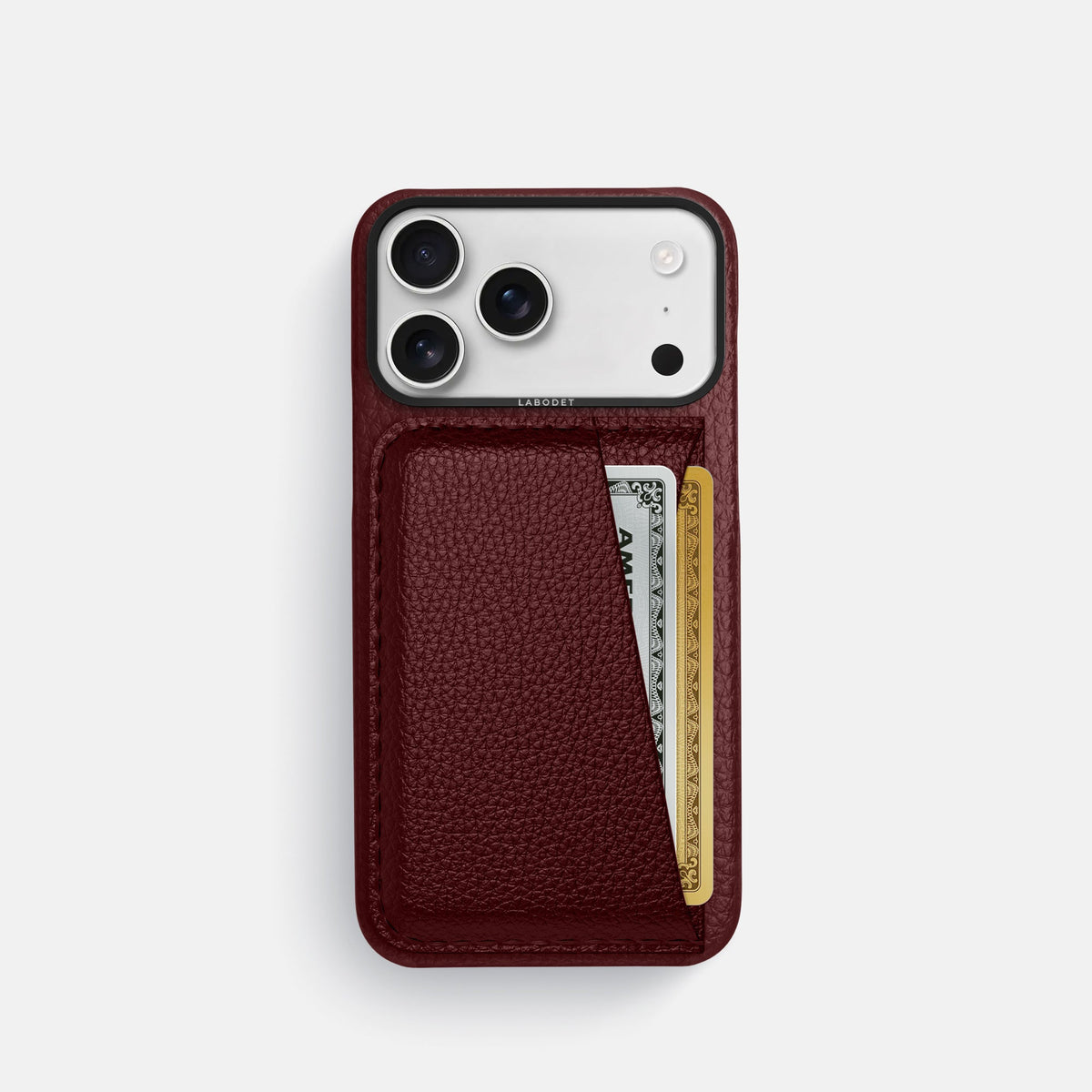 Double Card Case For iPhone 18 Pro In Calf -1 | Bordeaux-Black