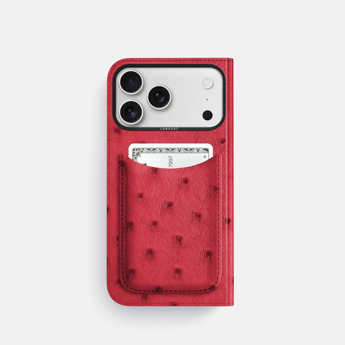 Folio Case with Card For iPhone 18 Pro In Ostrich -3 | Red-Black