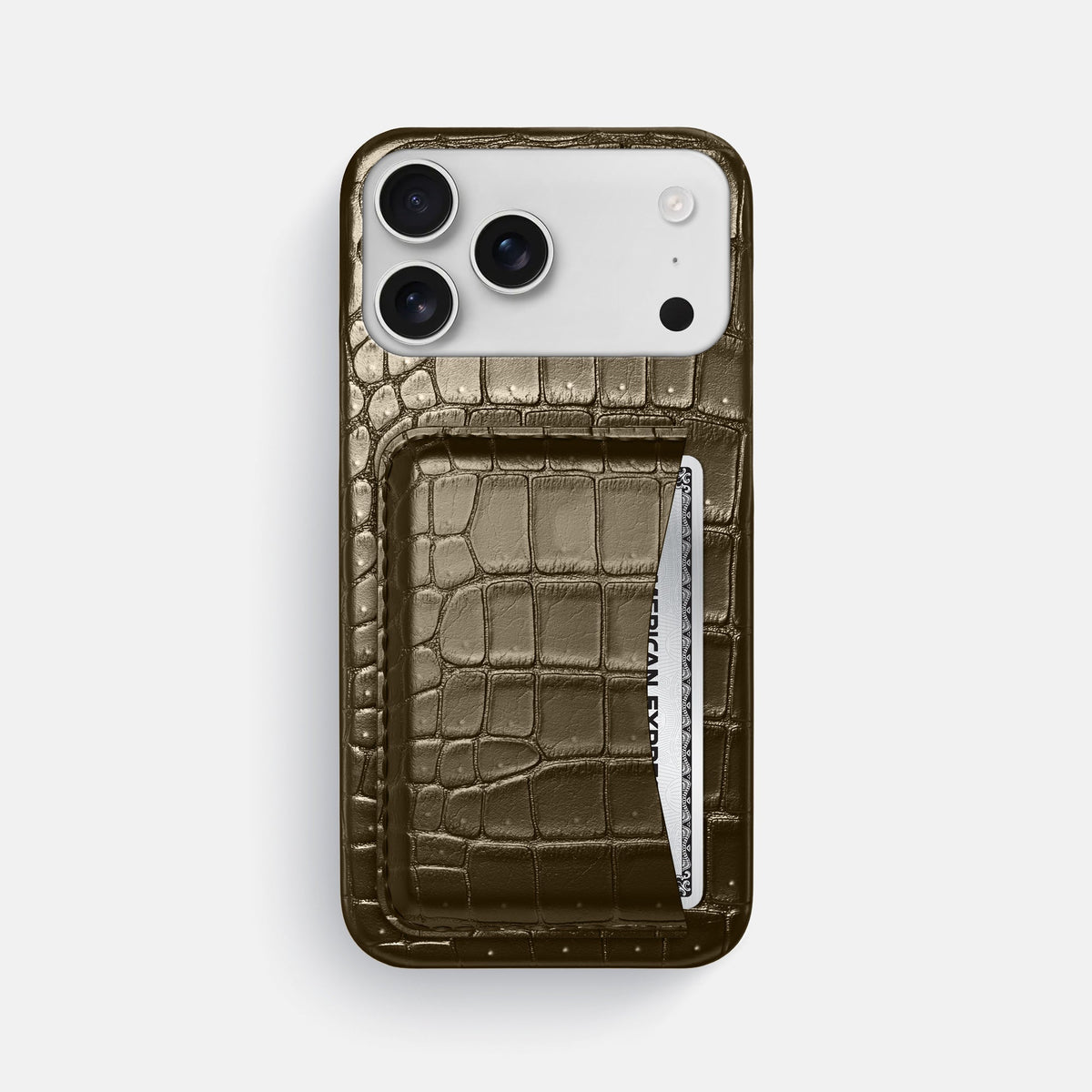 Slim Card Case For iPhone 18 Pro Max In Porosus Crocodile -1 | Bronze