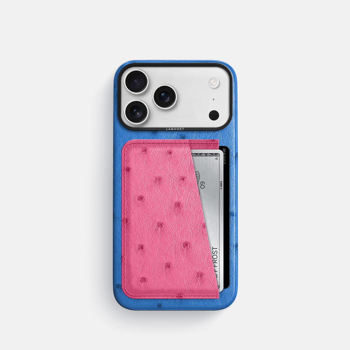 Double Card Case Coloré For iPhone 17 Pro In Ostrich -1 | Royal-Blue-Black