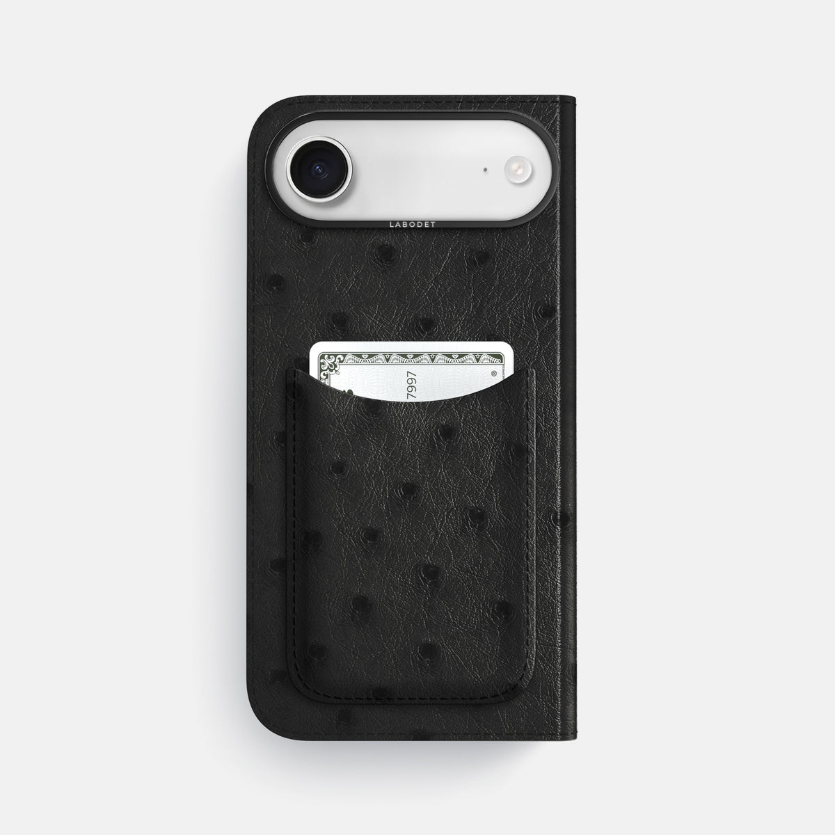 Folio Case with Card For iPhone 17 Air In Ostrich -3 | Black-Black