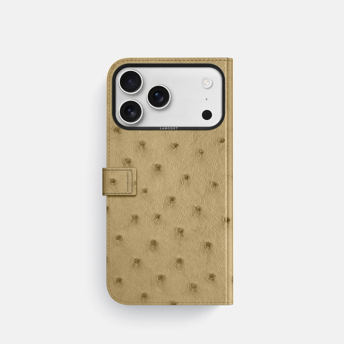Folio Case with Clasp For iPhone 18 Pro In Ostrich -3 | Desert-Sand-Black