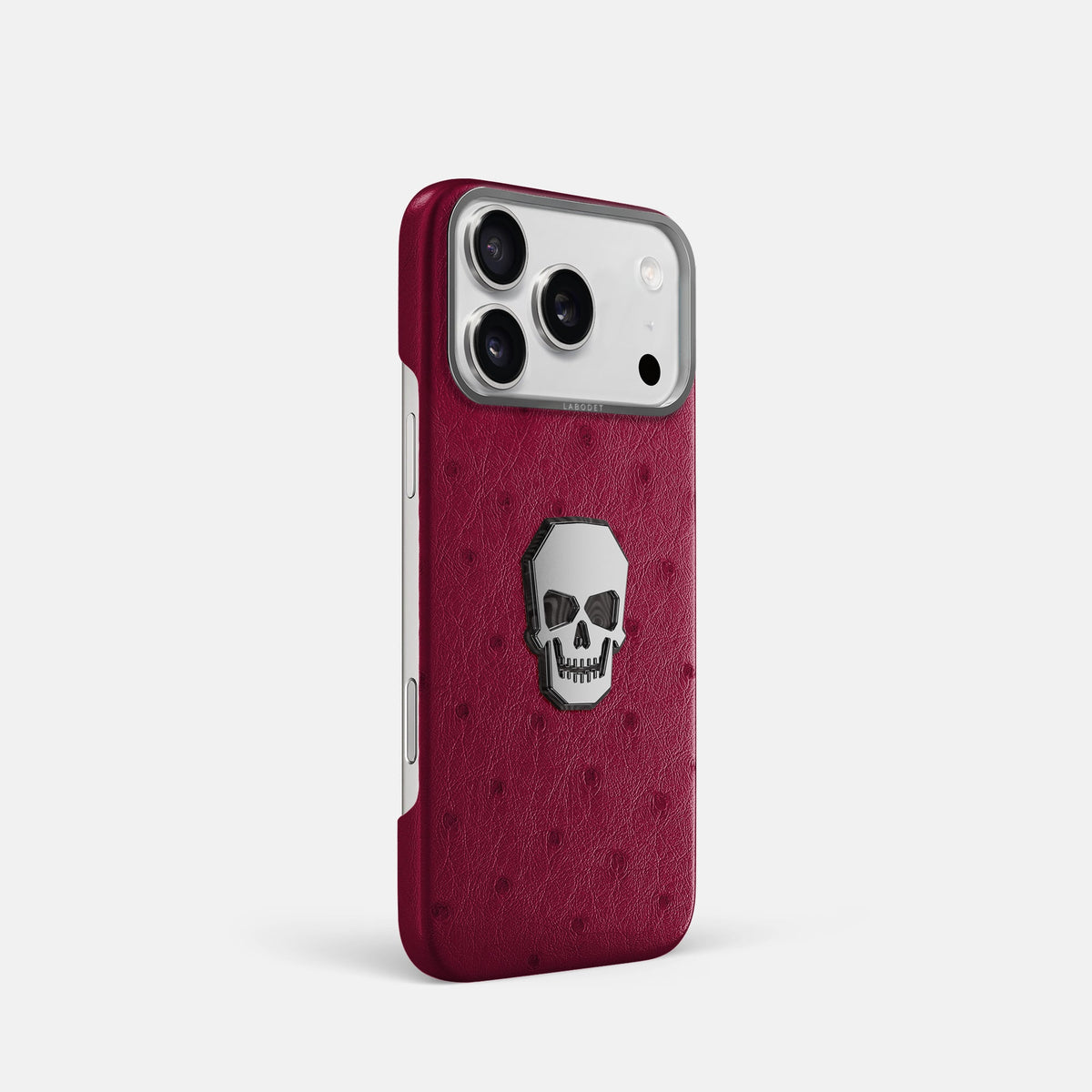 Classic Case With Titanium Skull For iPhone 18 Pro In Ostrich -2 | Bordeaux-Steel