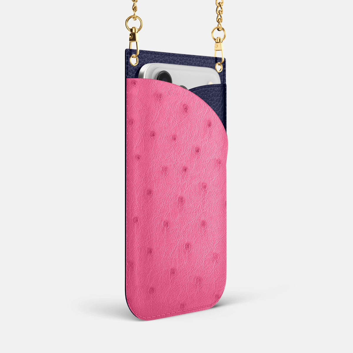 Crossbody Bag For iPhone 17 Pro Max In Ostrich -2 | Pink-Gold