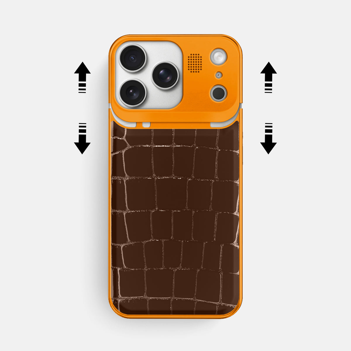 Metal Case For iPhone 17 Pro Max In Shiny Alligator -2 | Brown-Orange