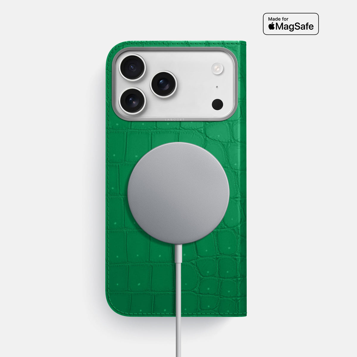 Folio Case For iPhone 18 Pro Max In Porosus Crocodile -3 | Cactus-Green-Steel