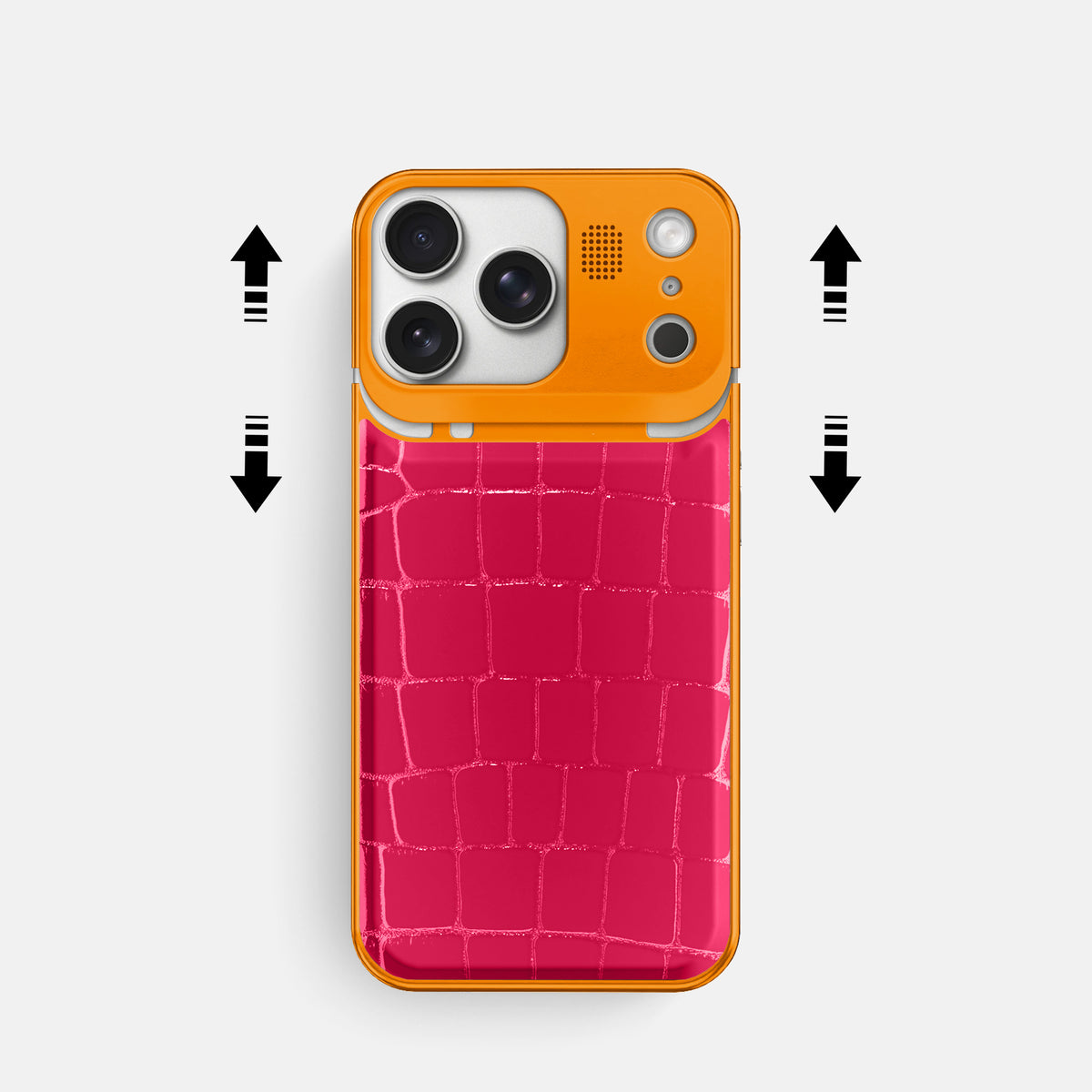 Metal Case For iPhone 17 Pro In Shiny Alligator -2 | Pink-Panther-Orange