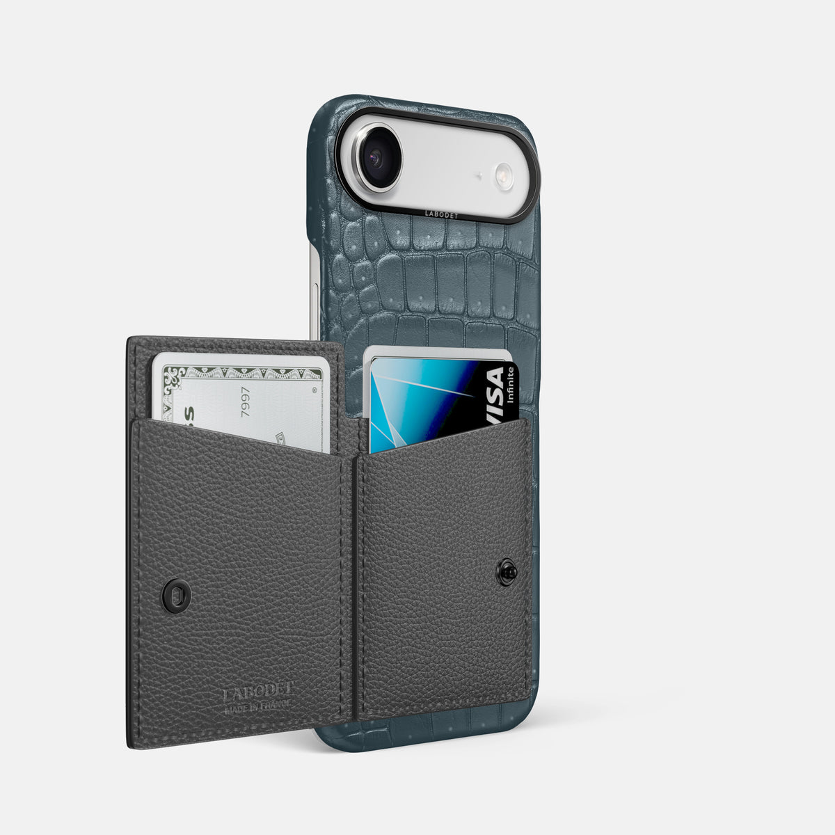 Bi-Fold Case For iPhone 17 Air In Porosus Crocodile -2 | Denim-Black