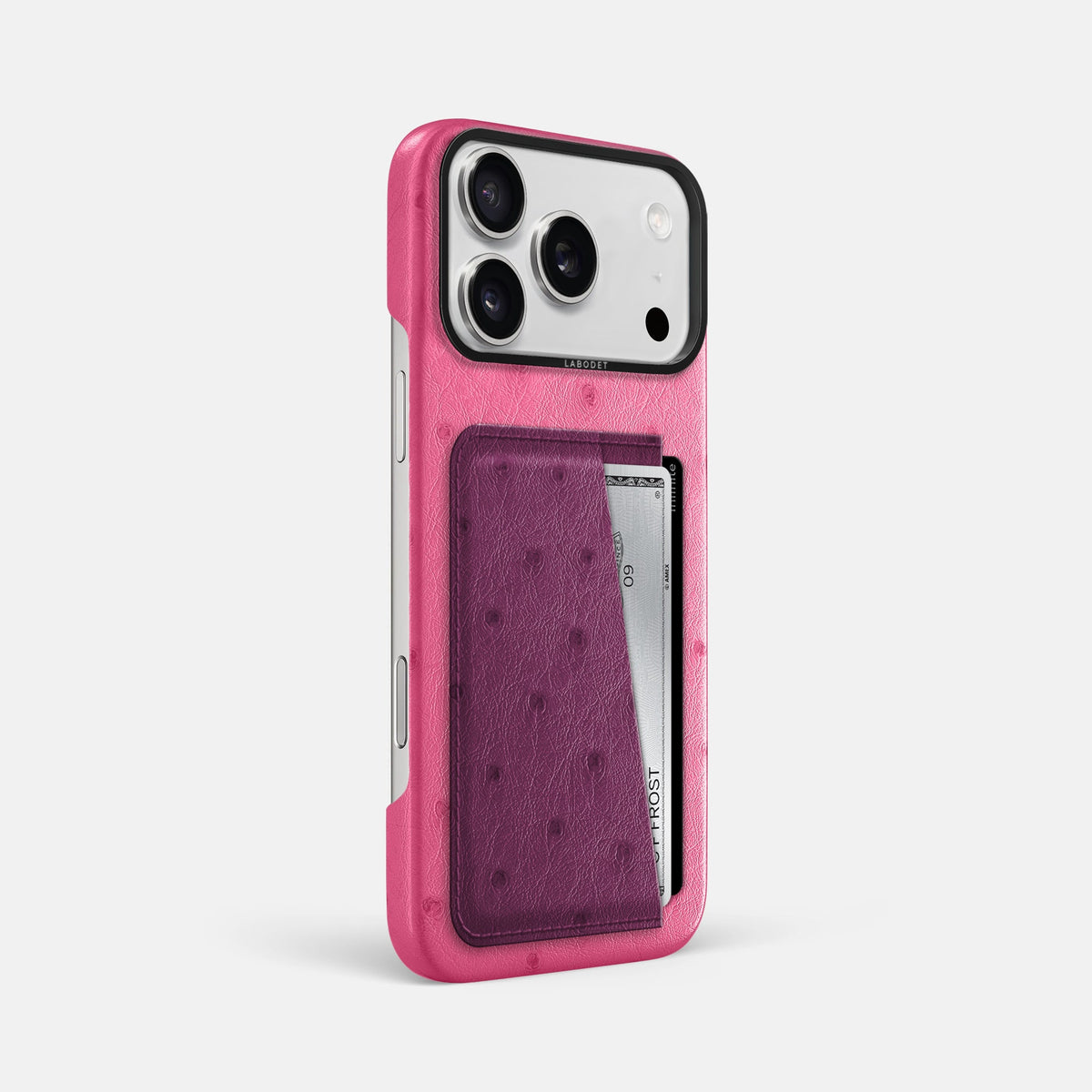 Double Card Case Coloré For iPhone 18 Pro Max In Ostrich -2 | Pink-Black