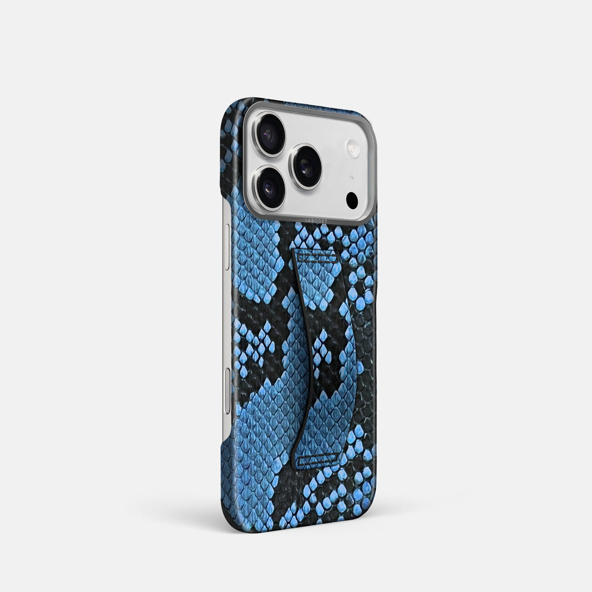 Finger Case For iPhone 18 Pro In Deluxe Python -2 | Blue-Jeans-Steel