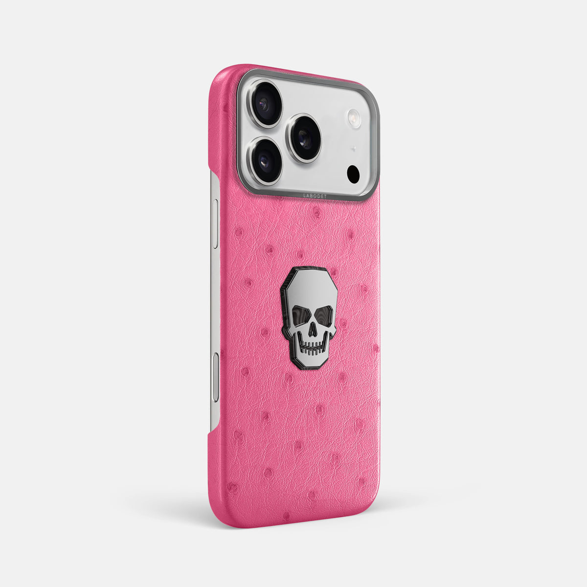 Classic Case With Titanium Skull For iPhone 17 Pro Max In Ostrich -2 | Pink-Steel