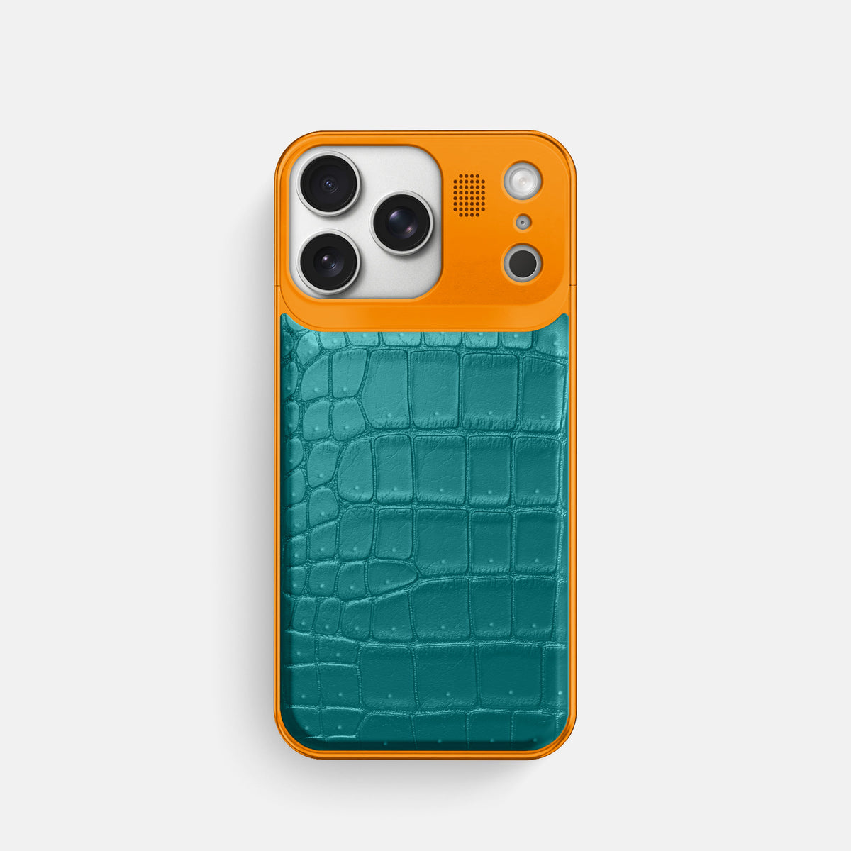 Metal Case For iPhone 17 Pro In Porosus Crocodile -1 | Celadon-Orange