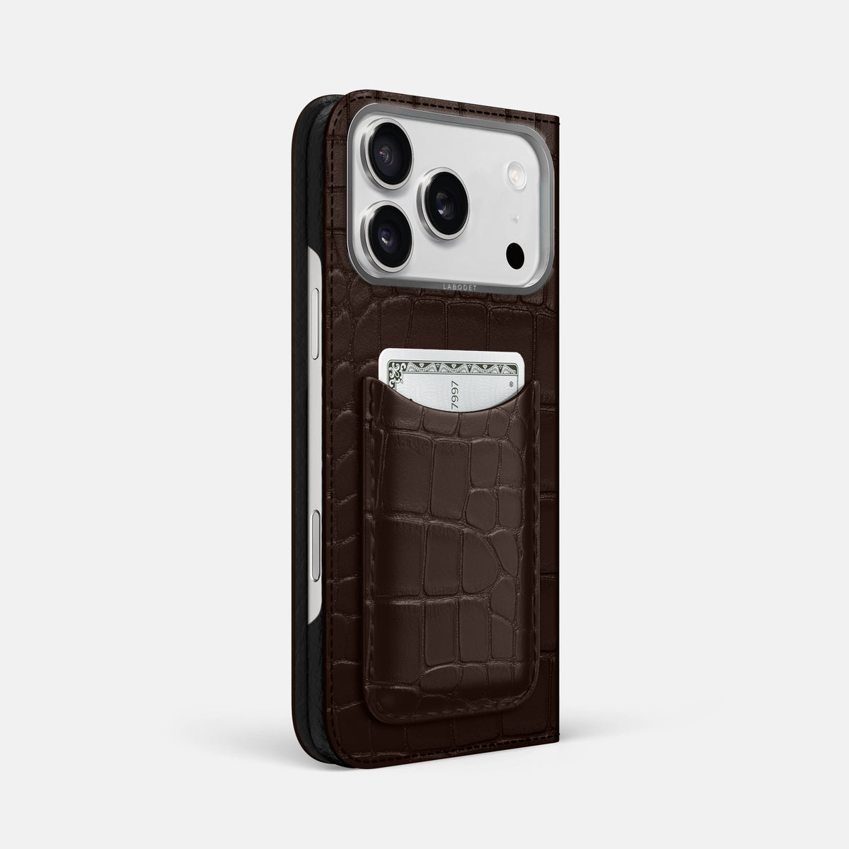 Folio Case with Card For iPhone 18 Pro Max In Alligator -1 | Dark-Brown-Steel