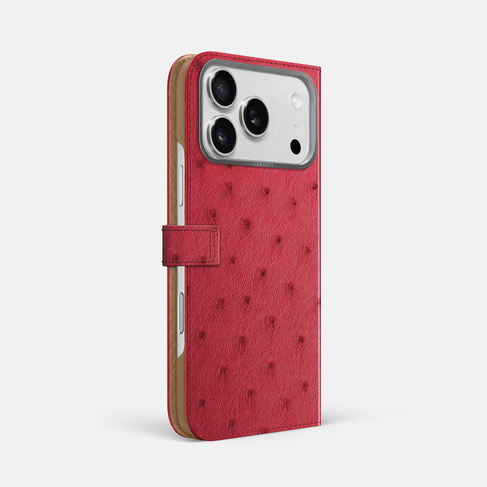 Folio Case with Clasp For iPhone 17 Pro Max In Ostrich -1 | Red-Steel