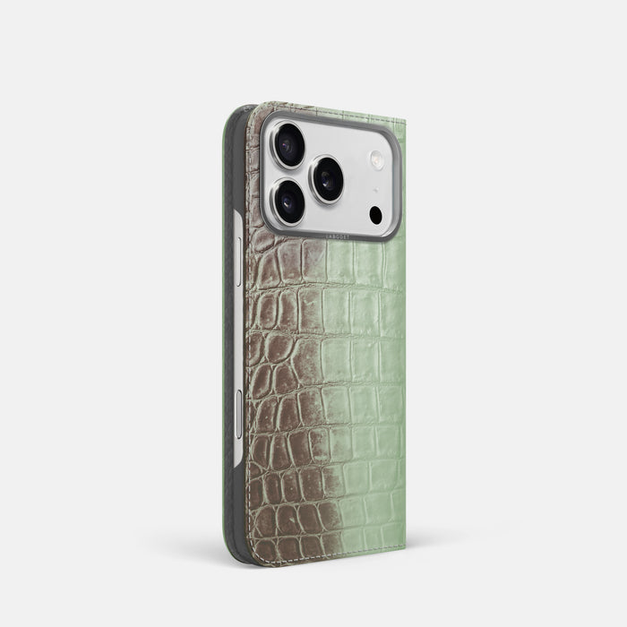 Folio Case For iPhone 17 Pro In Himalayan Crocodile -1 | Pistachio-Steel