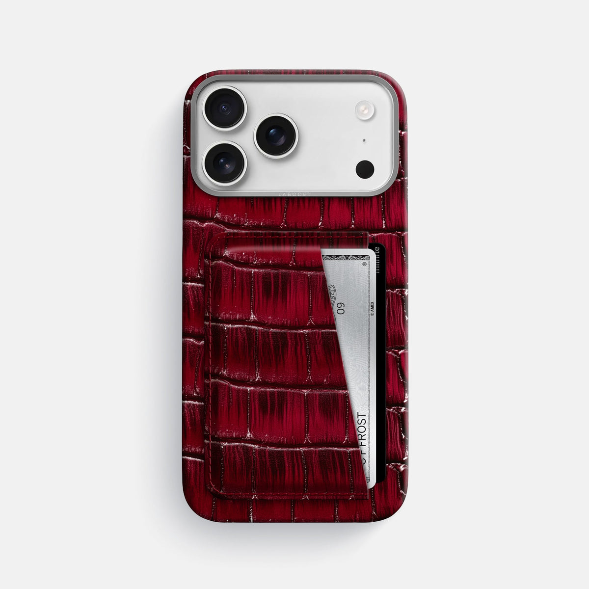 Double Card Case For iPhone 18 Pro Max In Patina Alligator -1 | Havana-Burgundy-Steel