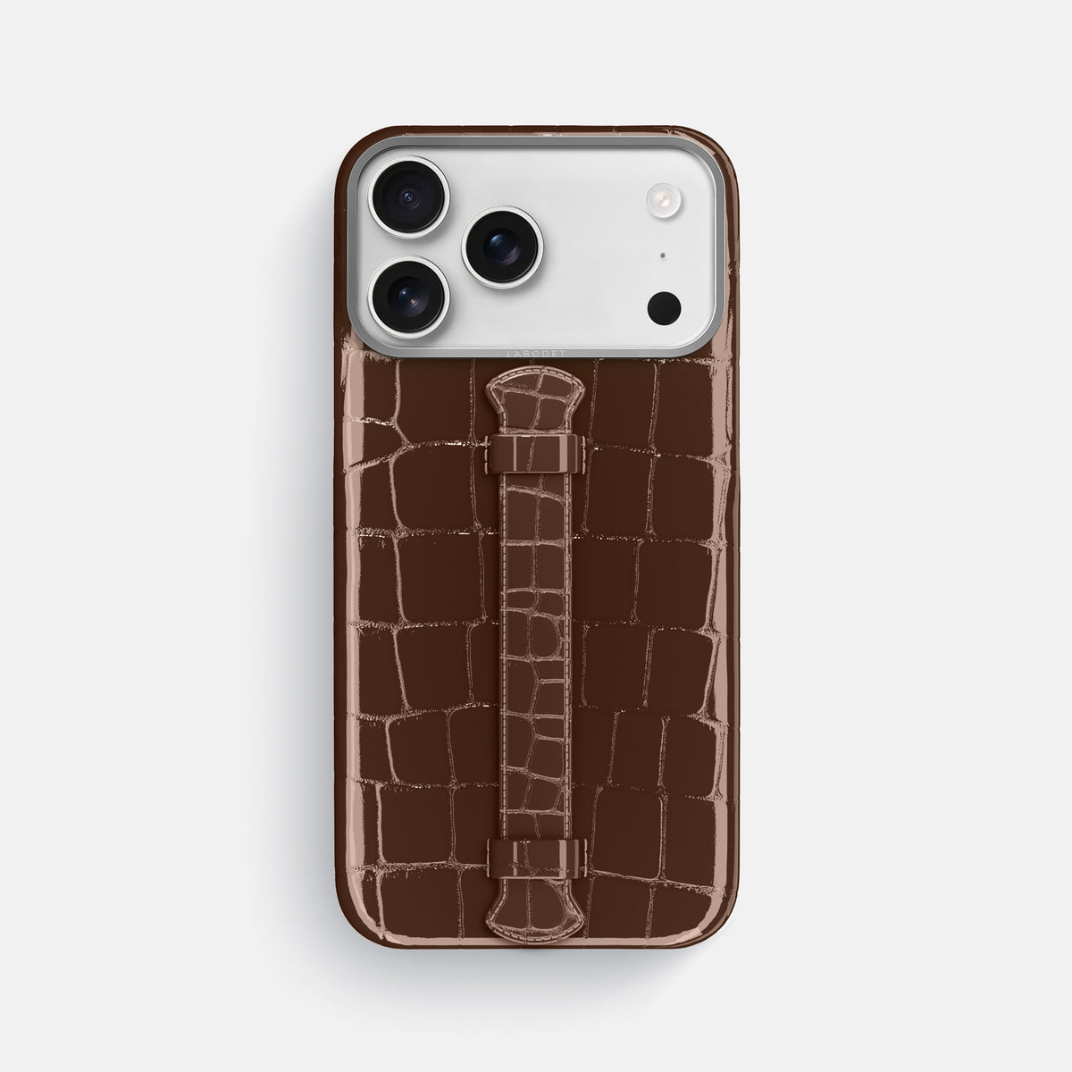 Center Handle For iPhone 17 Pro Max In Shiny Alligator -1 | Brown-Steel