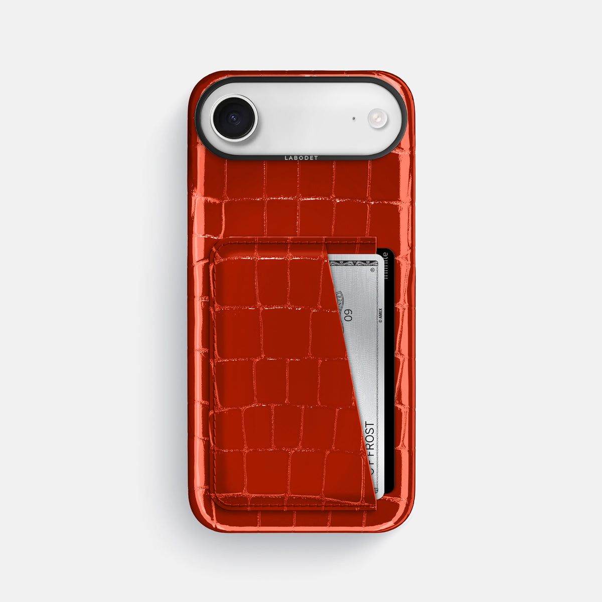 Double Card Case For iPhone 17 Air In Shiny Alligator -1 | Orange-Black