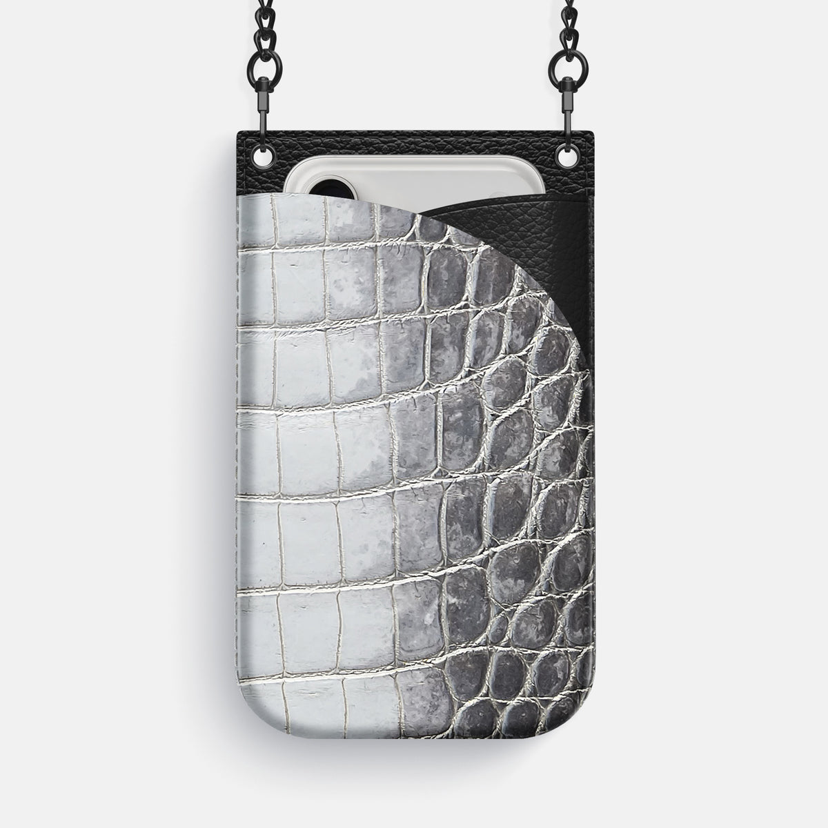 Crossbody Bag For iPhone 17 Pro Max In Himalayan Crocodile -1 | Silver-Black