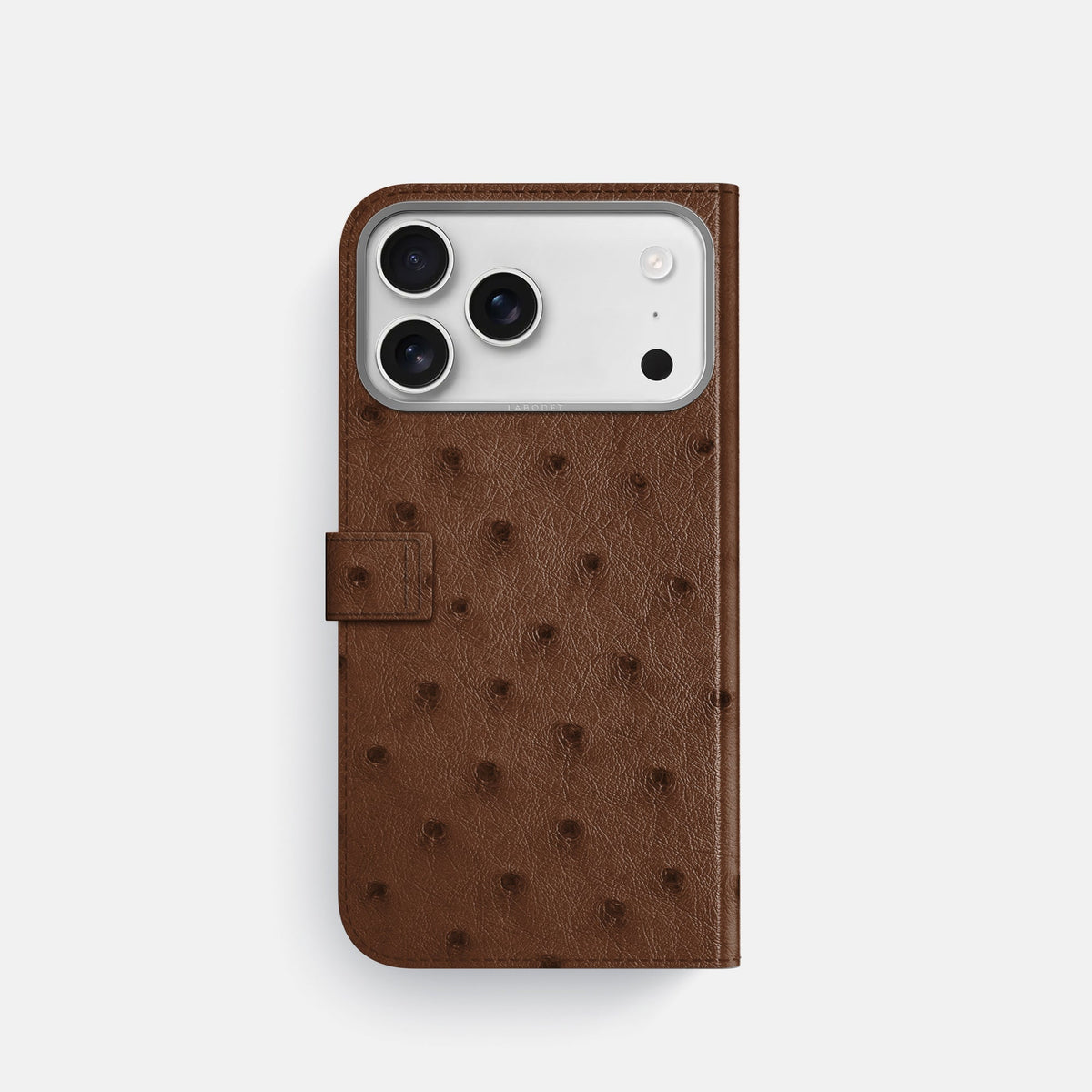 Folio Case with Clasp For iPhone 18 Pro In Ostrich -3 | Chocolate-Steel