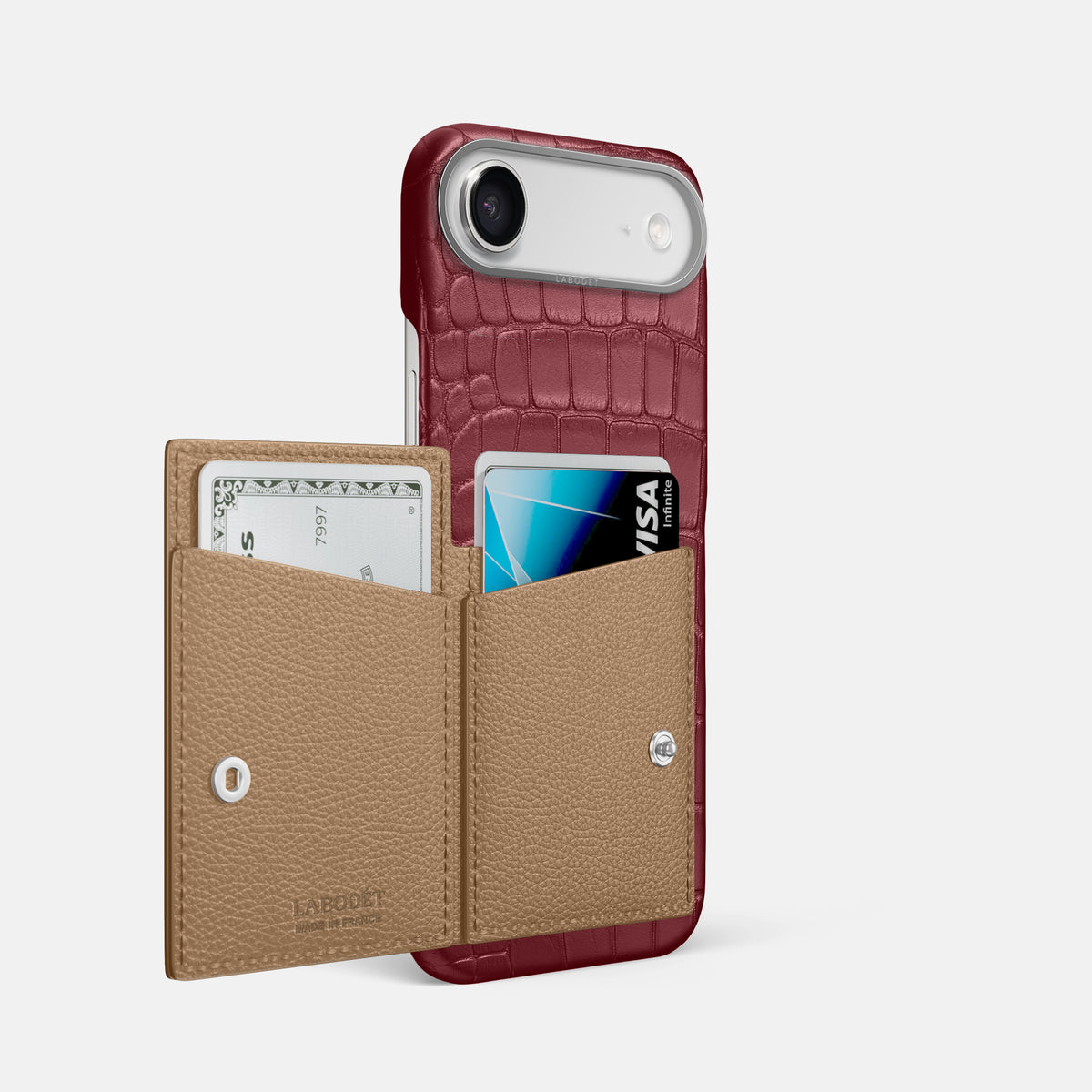 Bi-Fold Case For iPhone 17 Air In Alligator -2 | Burgundy-Steel