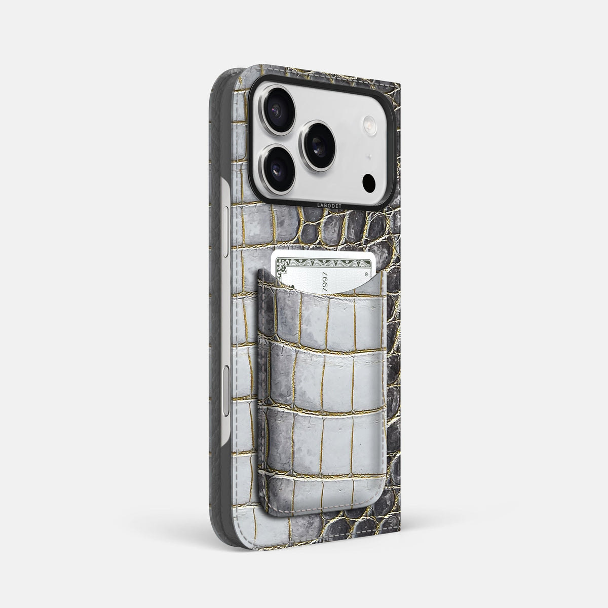 Folio Case with Card For iPhone 18 Pro Max In Himalayan Crocodile -1 | Gold-Black