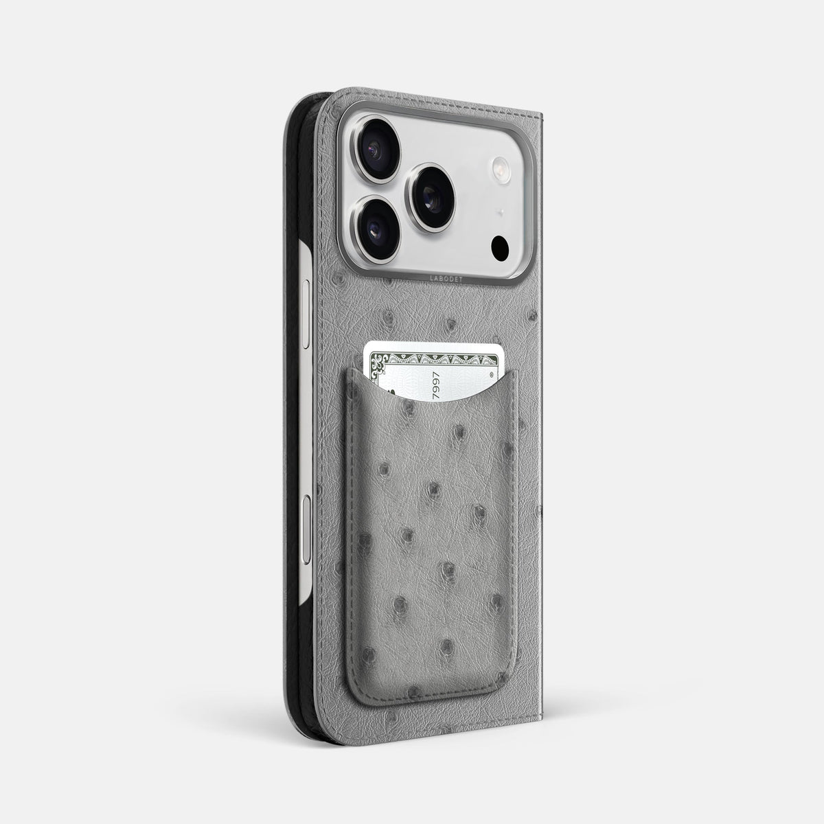 Folio Case with Card For iPhone 18 Pro Max In Ostrich -1 | Silver-Steel