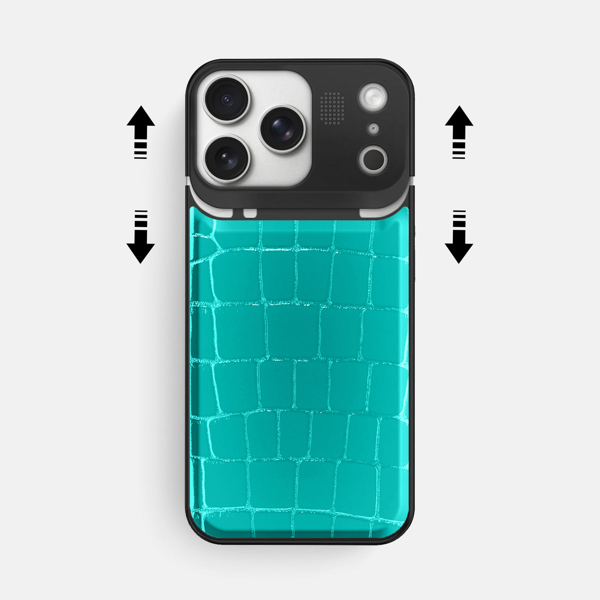 Metal Case For iPhone 17 Pro Max In Shiny Alligator -2 | Mint-Black