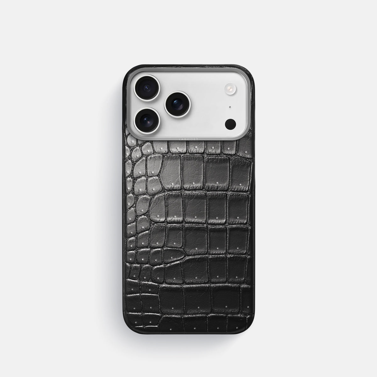 Classic Case For iPhone 17 Pro In Porosus Crocodile -1 | Shiny-Black-Steel